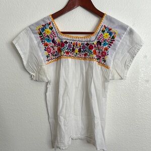 Blue and Red Embellished Blouse with Flutter Sleeves